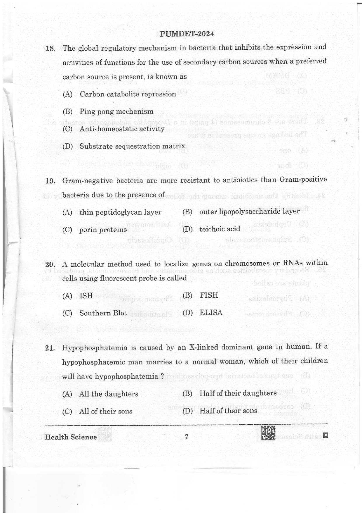 PUMDET 2024 Health Science Question Paper - Page 7