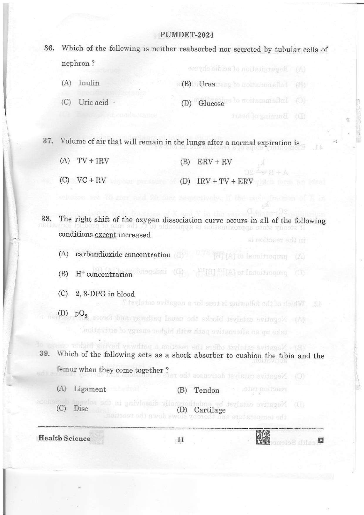 PUMDET 2024 Health Science Question Paper - Page 11