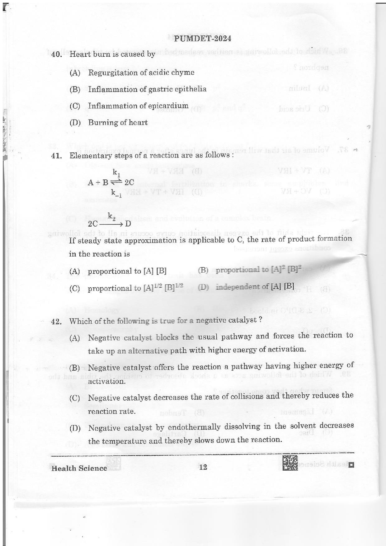 PUMDET 2024 Health Science Question Paper - Page 12