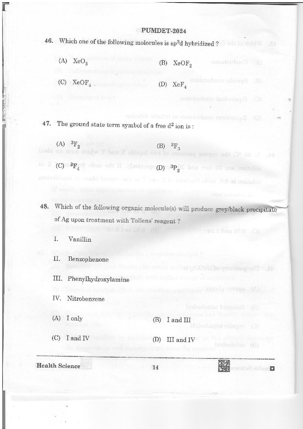 PUMDET 2024 Health Science Question Paper - Page 14
