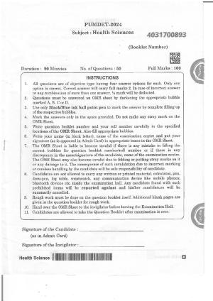 PUMDET 2024 Health Science Question Paper
