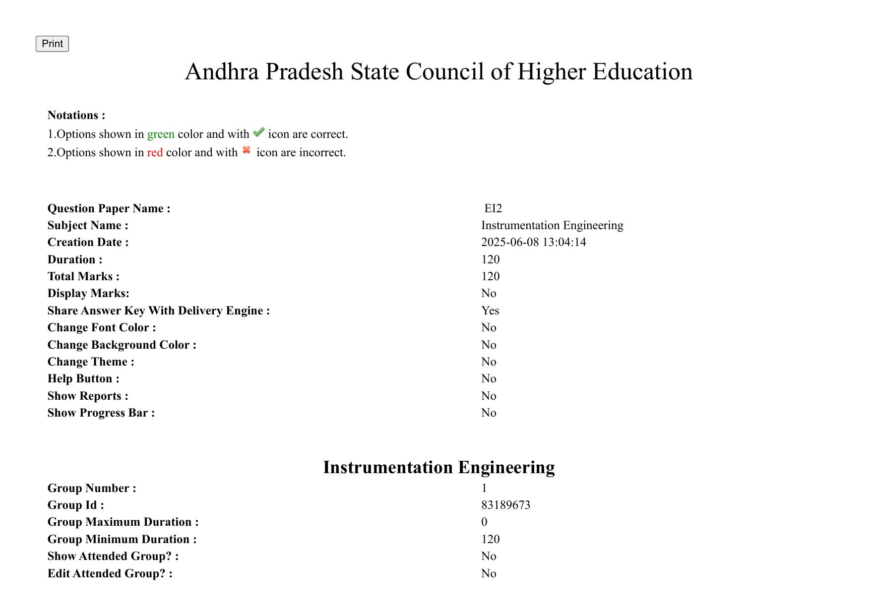 AP PGCET 2025 Instrumentation Paper with Answer Key - Page 1