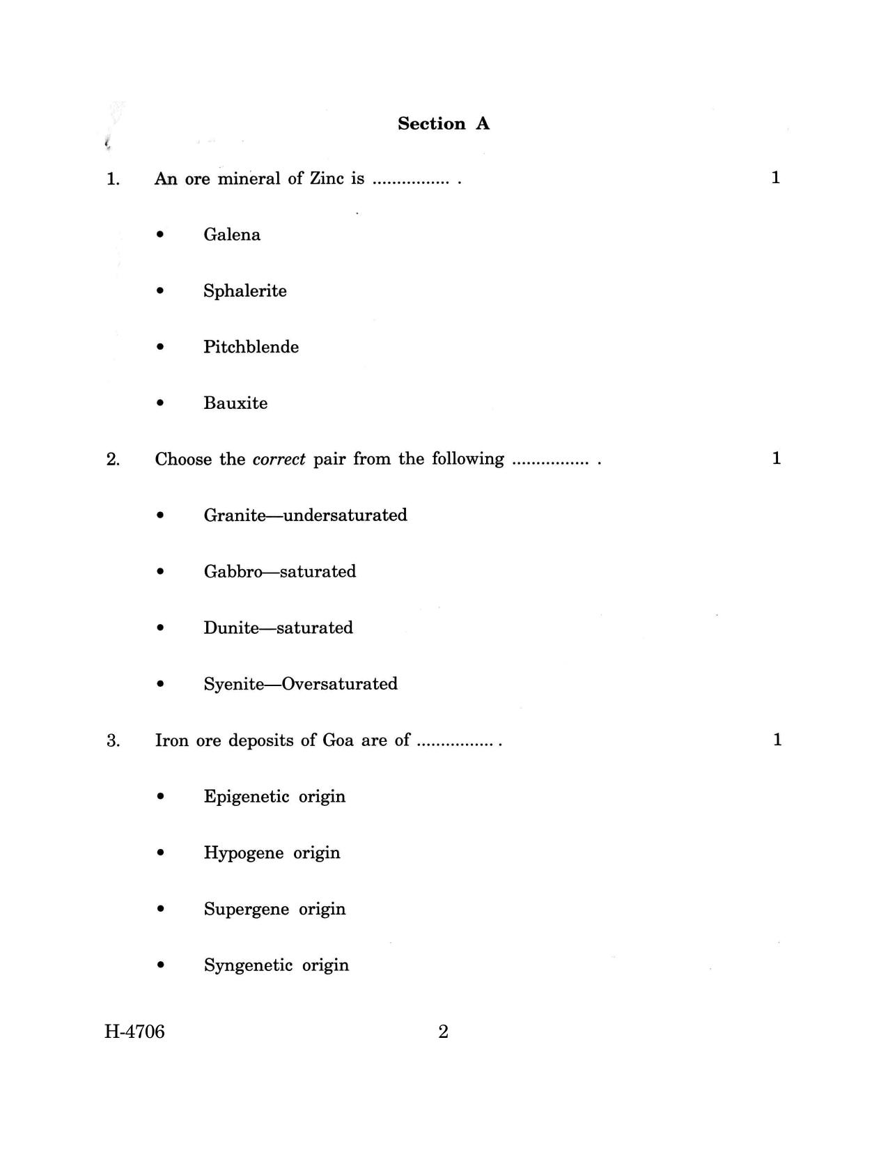Goa Board Class 12 Geology (March 2024) Question Paper - Page 2