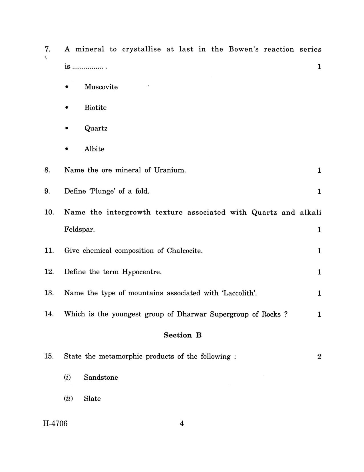 Goa Board Class 12 Geology (March 2024) Question Paper - Page 4