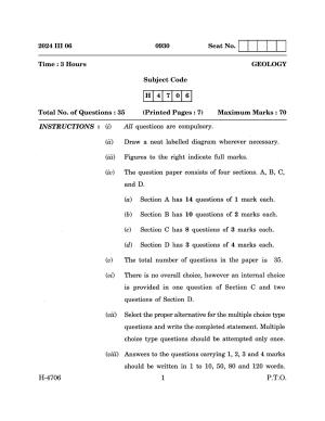 Goa Board Class 12 Geology (March 2024) Question Paper