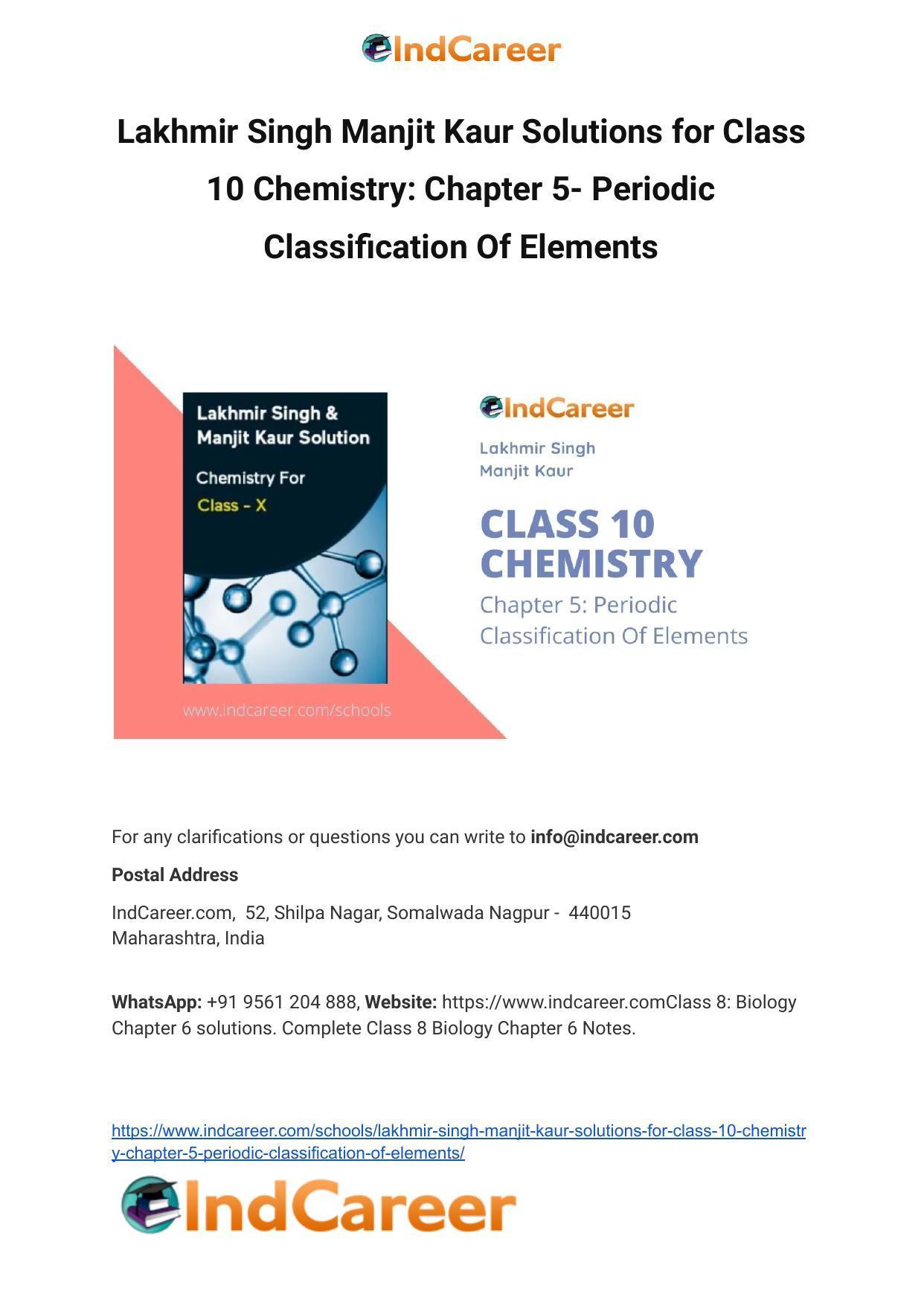 Lakhmir Singh Manjit Kaur  Solutions for Class 10 Chemistry: Chapter 5- Periodic Classification Of Elements - Page 1