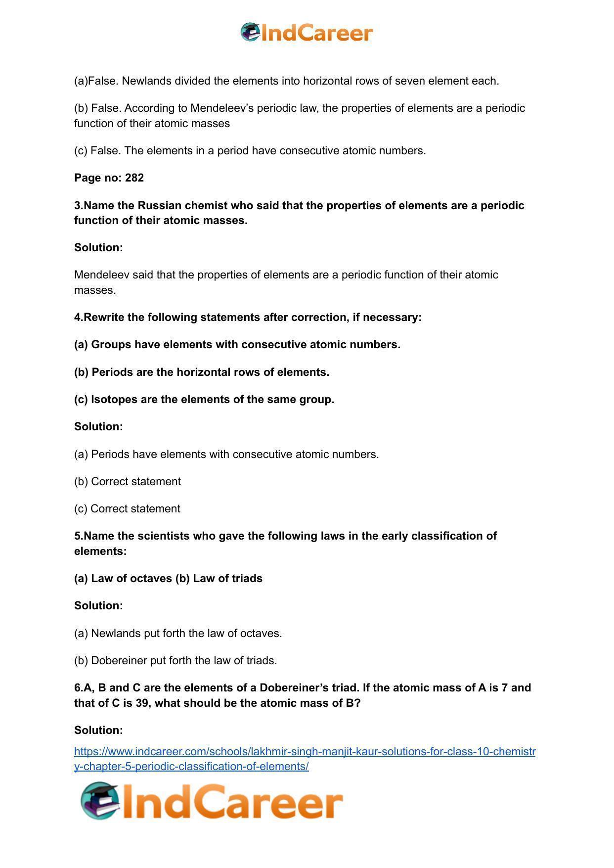 Lakhmir Singh Manjit Kaur Solutions for Class 10 Chemistry: Chapter 5- Periodic Classification Of Elements - Page 3