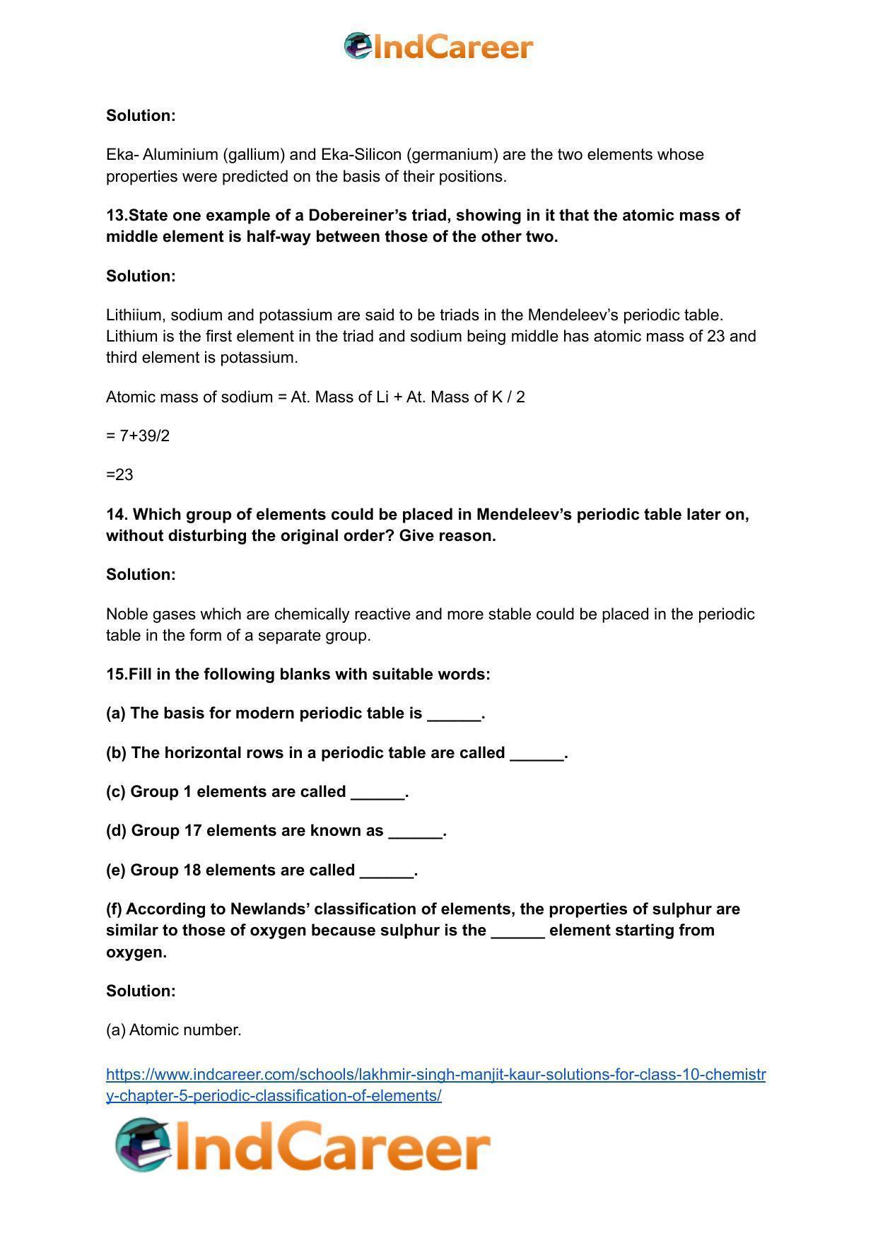 Lakhmir Singh Manjit Kaur Solutions for Class 10 Chemistry: Chapter 5- Periodic Classification Of Elements - Page 5