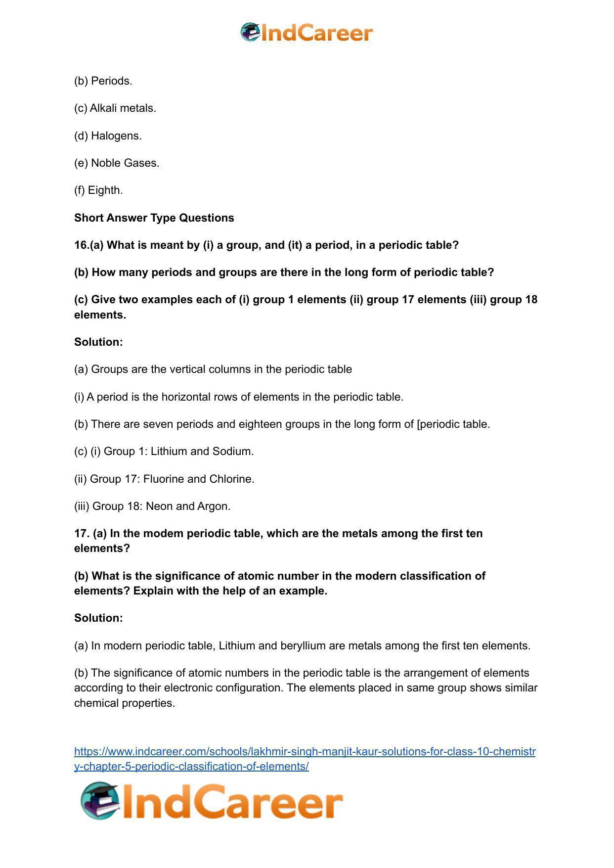 Lakhmir Singh Manjit Kaur Solutions for Class 10 Chemistry: Chapter 5- Periodic Classification Of Elements - Page 6