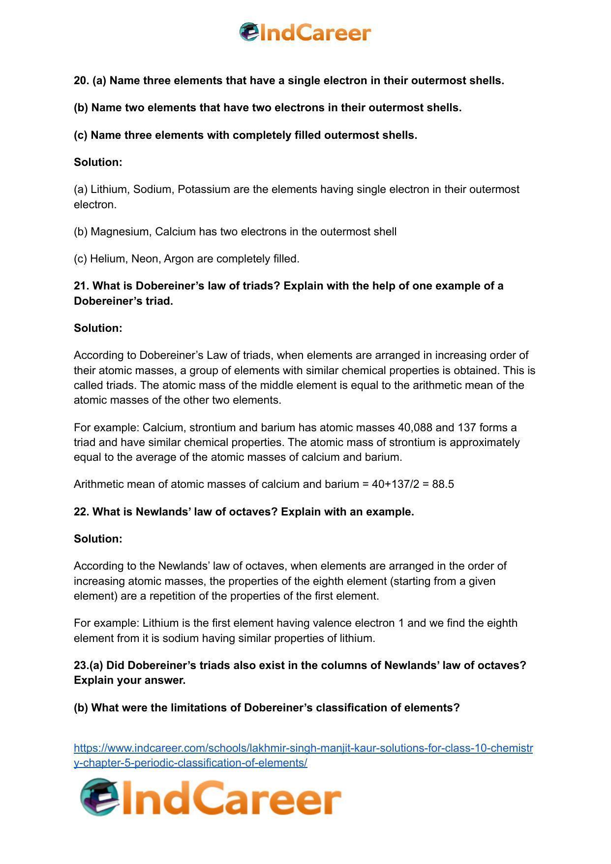 Lakhmir Singh Manjit Kaur Solutions for Class 10 Chemistry: Chapter 5- Periodic Classification Of Elements - Page 8