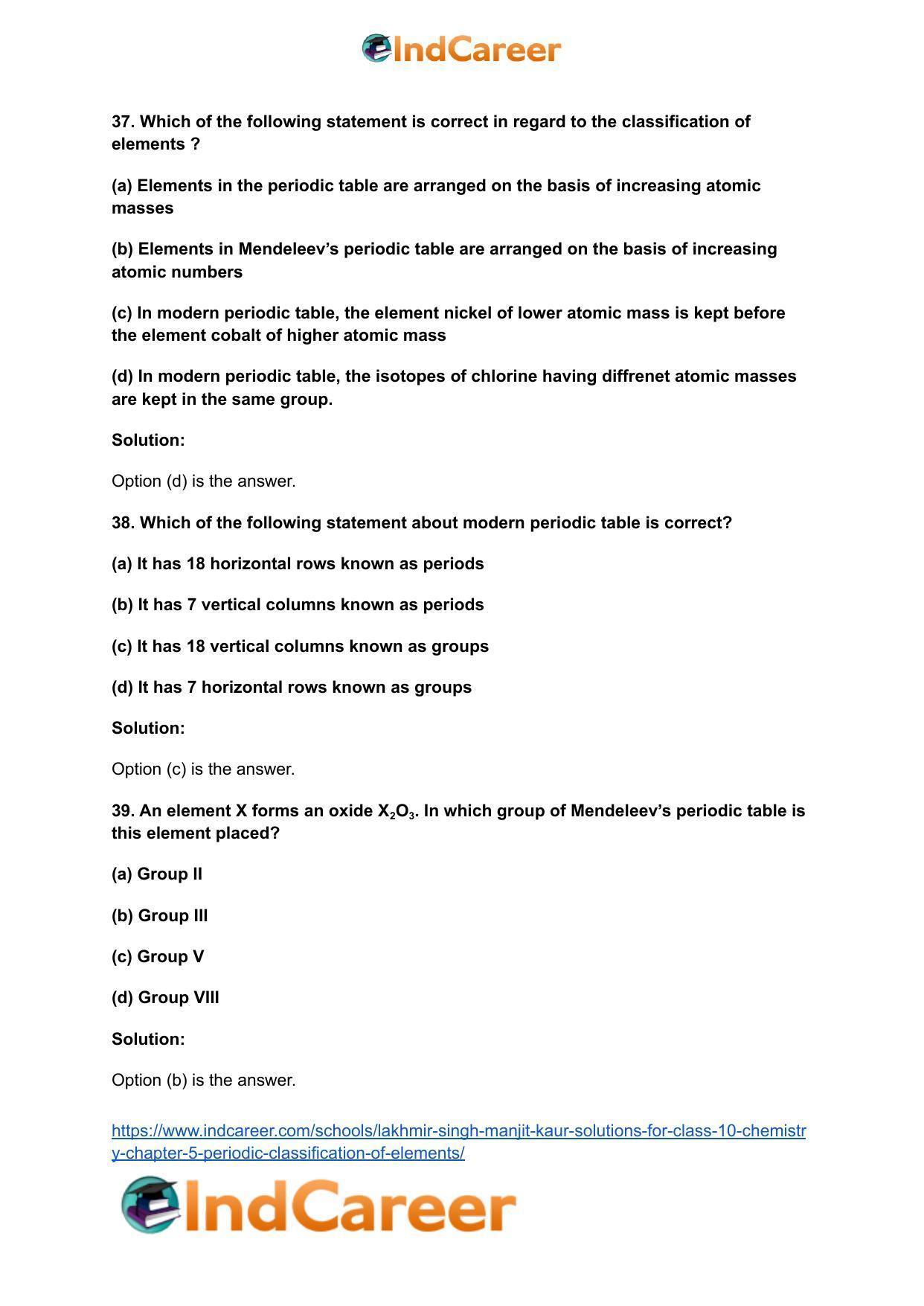 Lakhmir Singh Manjit Kaur Solutions for Class 10 Chemistry: Chapter 5- Periodic Classification Of Elements - Page 15
