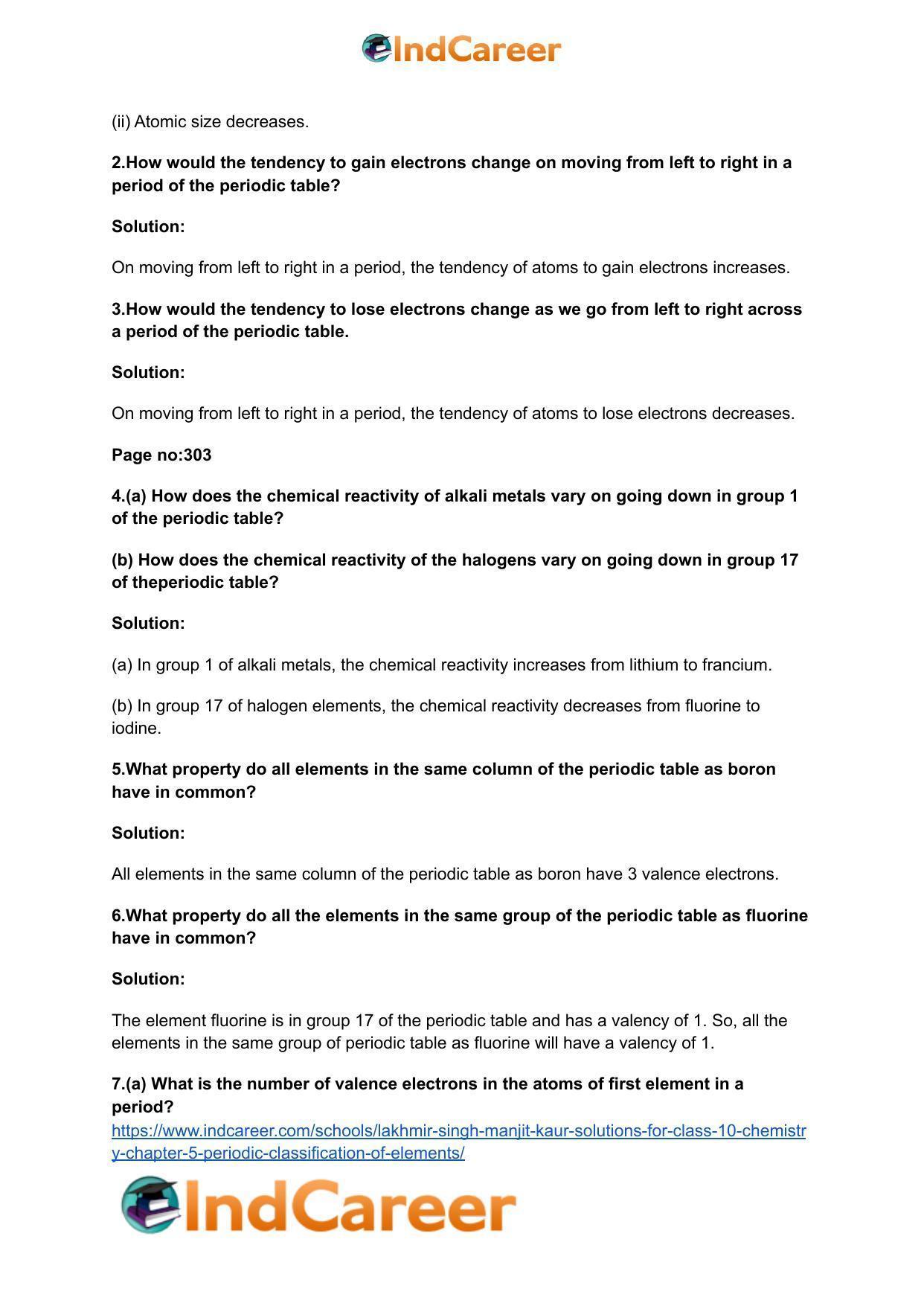 Lakhmir Singh Manjit Kaur Solutions for Class 10 Chemistry: Chapter 5- Periodic Classification Of Elements - Page 17