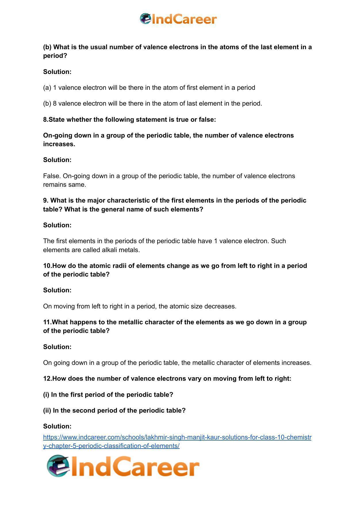 Lakhmir Singh Manjit Kaur Solutions for Class 10 Chemistry: Chapter 5- Periodic Classification Of Elements - Page 18