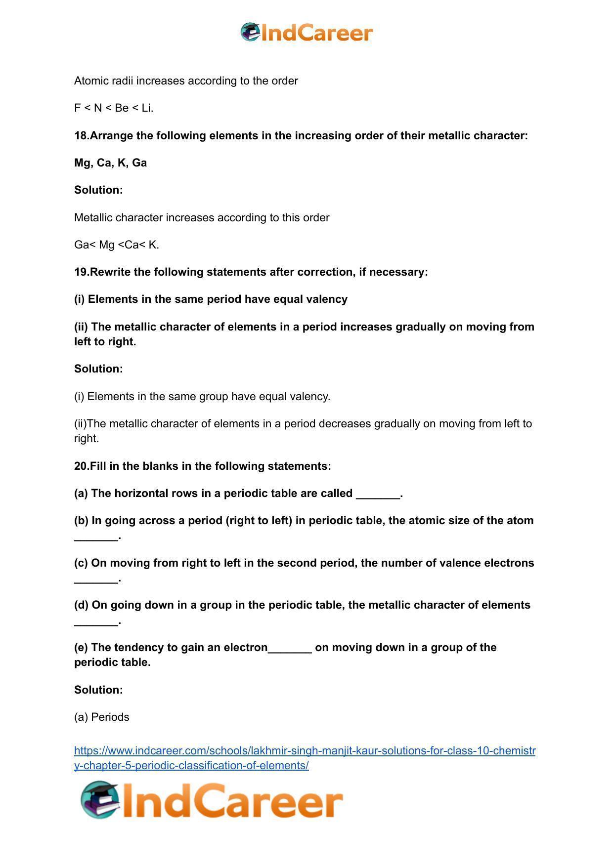 Lakhmir Singh Manjit Kaur Solutions for Class 10 Chemistry: Chapter 5- Periodic Classification Of Elements - Page 20