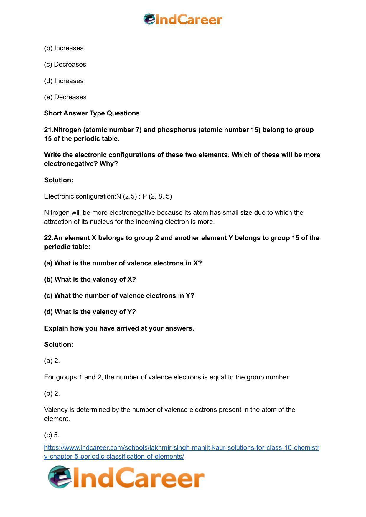 Lakhmir Singh Manjit Kaur Solutions for Class 10 Chemistry: Chapter 5- Periodic Classification Of Elements - Page 21