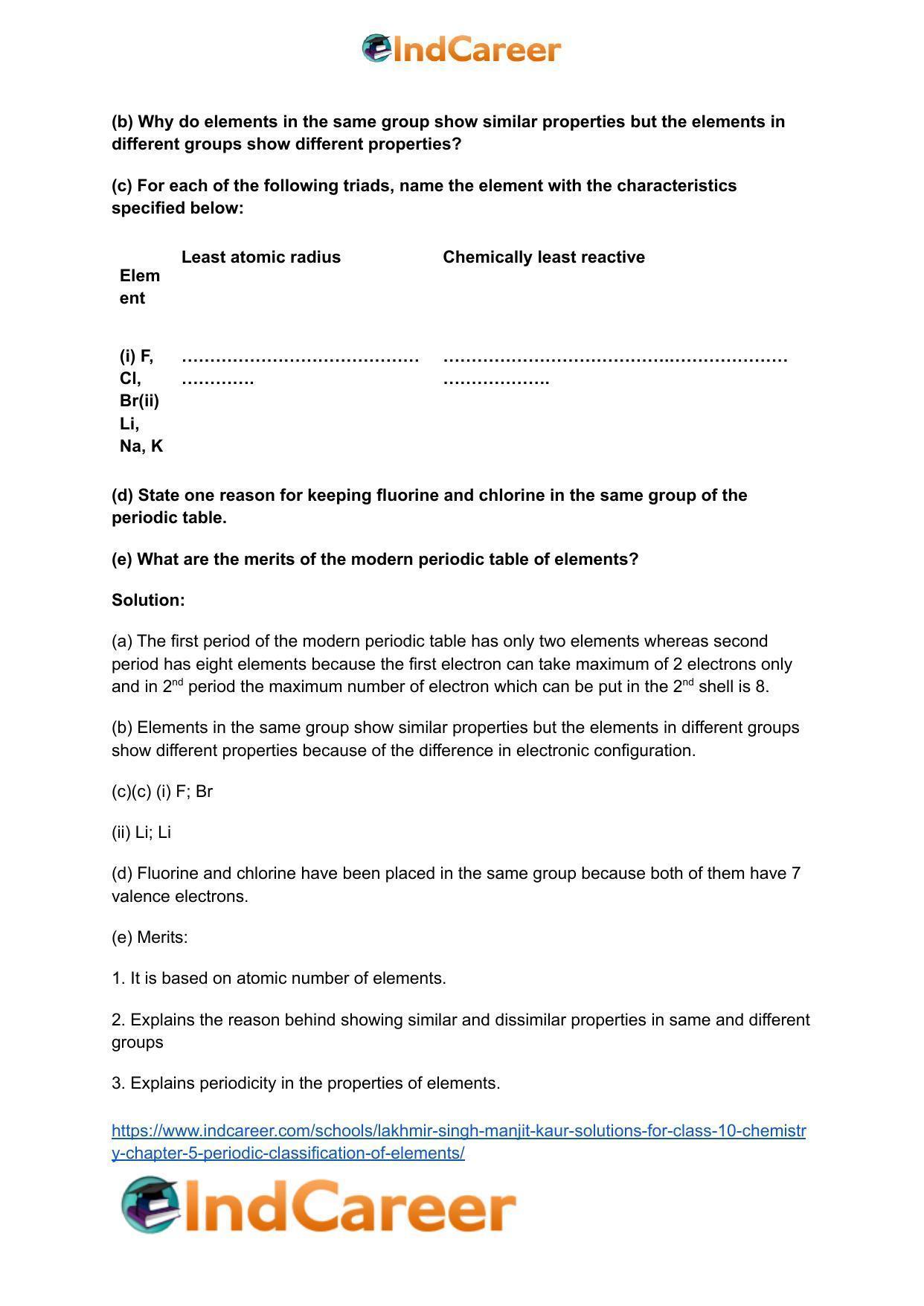 Lakhmir Singh Manjit Kaur Solutions for Class 10 Chemistry: Chapter 5- Periodic Classification Of Elements - Page 28