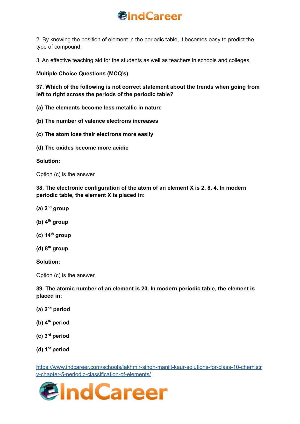 Lakhmir Singh Manjit Kaur Solutions for Class 10 Chemistry: Chapter 5- Periodic Classification Of Elements - Page 30