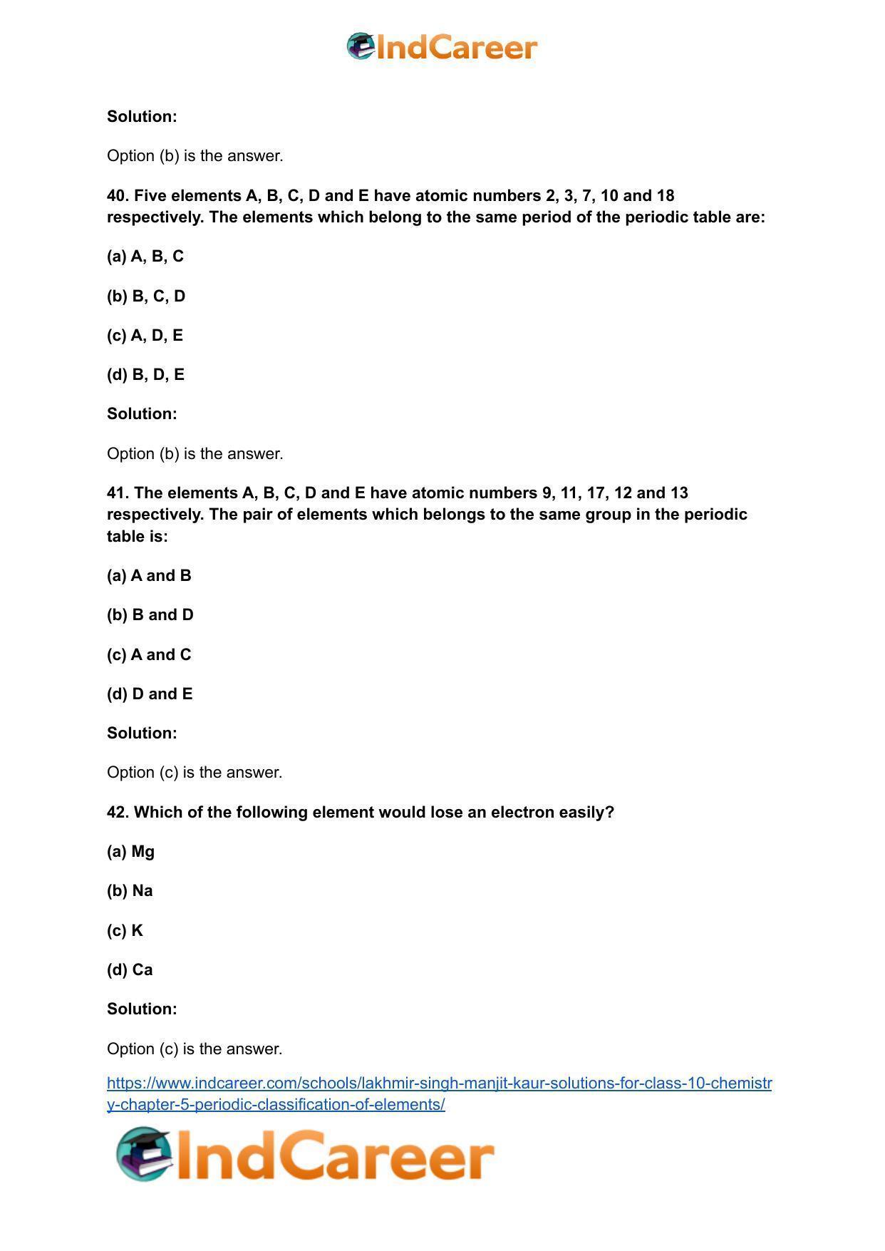 Lakhmir Singh Manjit Kaur Solutions for Class 10 Chemistry: Chapter 5- Periodic Classification Of Elements - Page 31