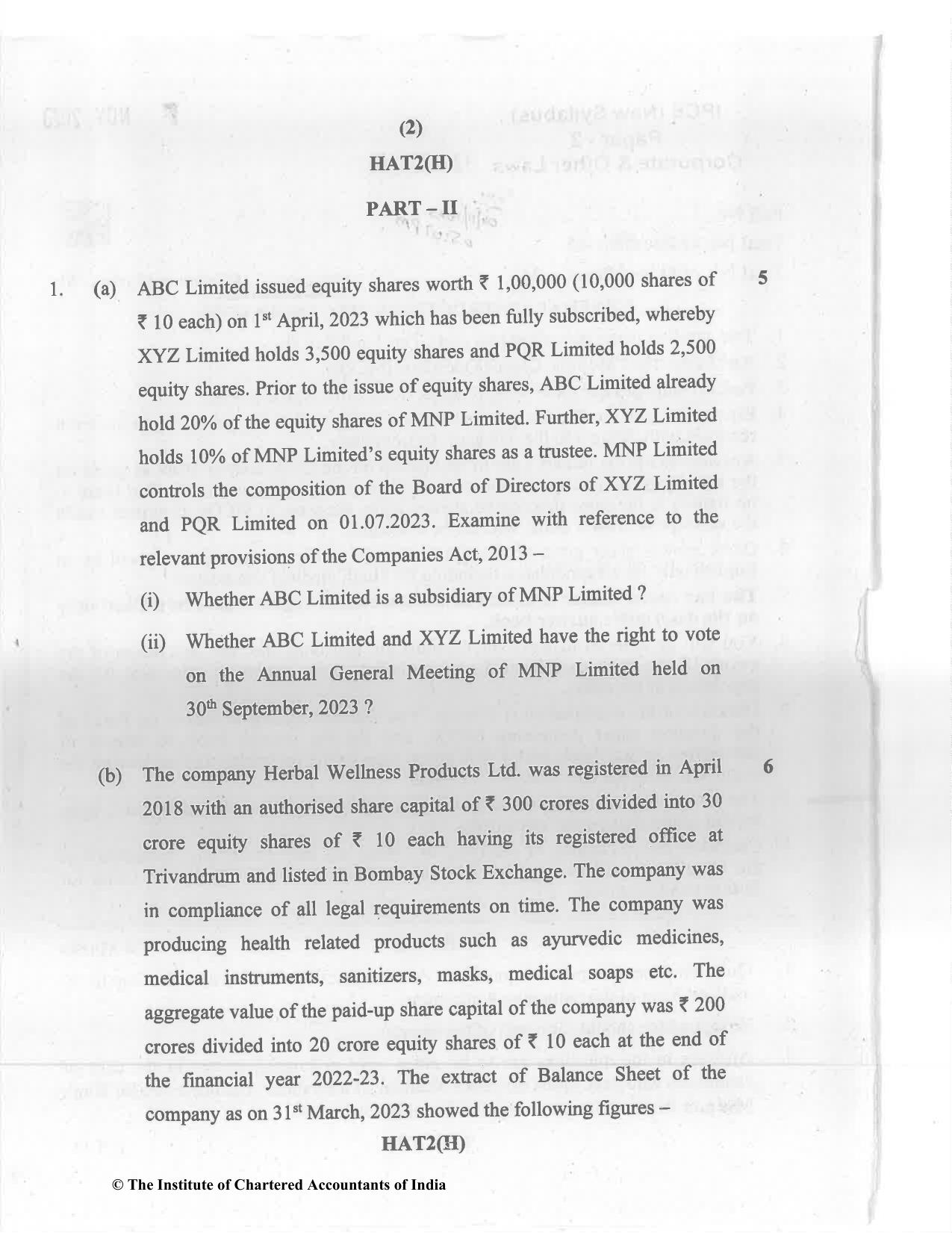 CA Inter Nov 2023 Question Paper - Paper 2 – Corporate and Other Laws - Page 2