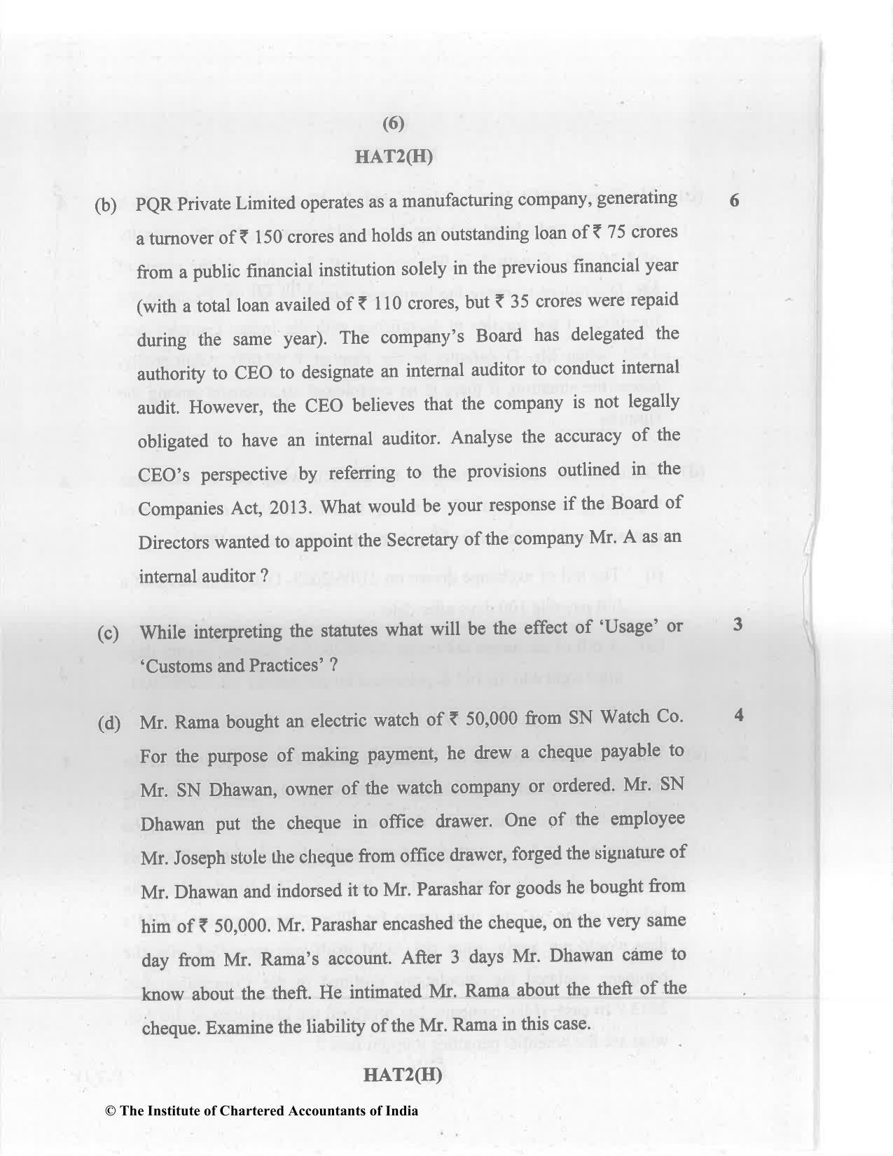 CA Inter Nov 2023 Question Paper - Paper 2 – Corporate and Other Laws - Page 6
