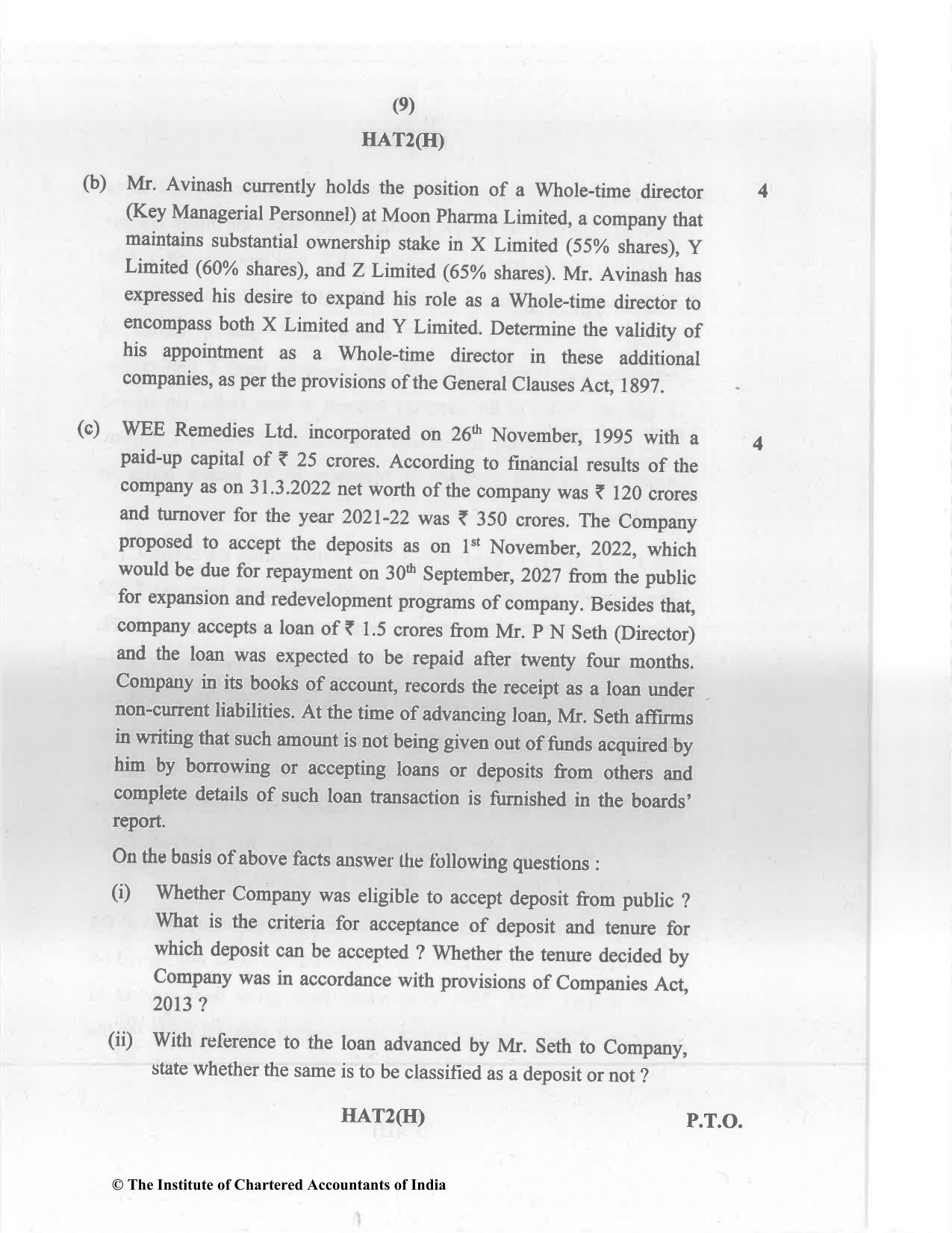 CA Inter Nov 2023 Question Paper - Paper 2 – Corporate and Other Laws - Page 9