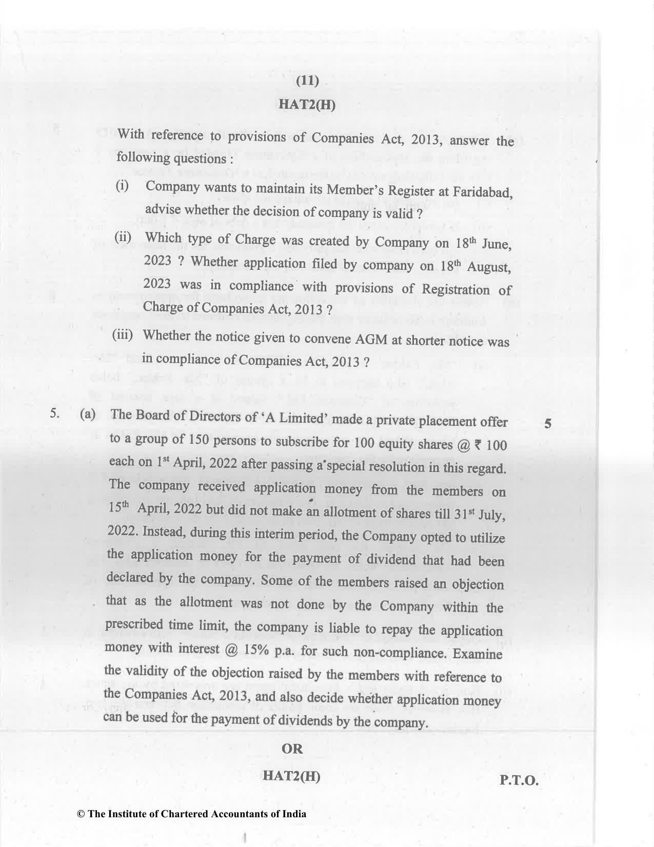 CA Inter Nov 2023 Question Paper - Paper 2 – Corporate and Other Laws - Page 11