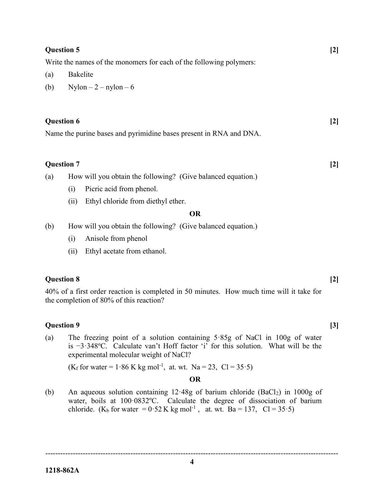 ISC Class 12 2018 Chemistry (Paper I - Theory) Question Paper with Solutions - Page 4