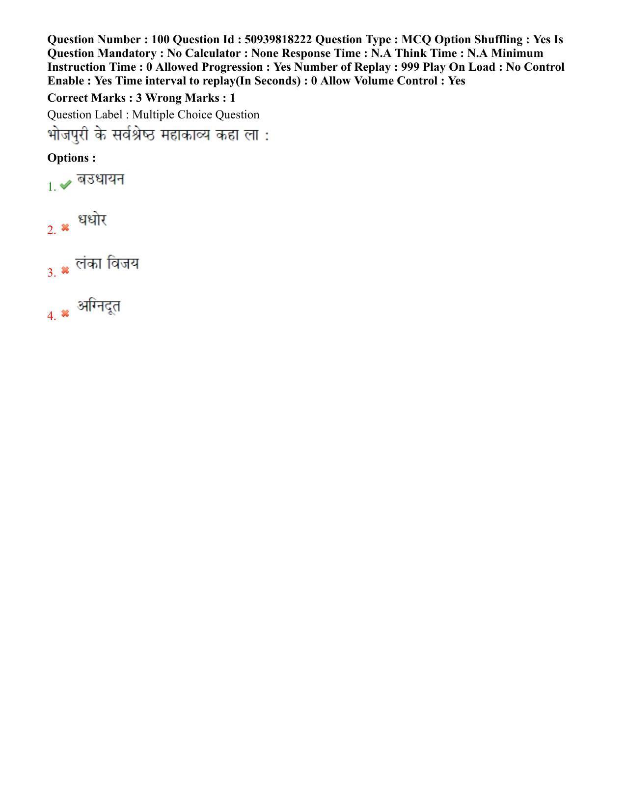 BHU RET Bhojpuri evam janpadiya adhyan 2020 Question Paper  - Page 61