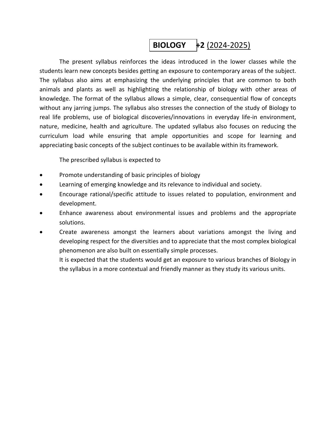 HP Board Class 12th Syllabus for Biology - Page 1