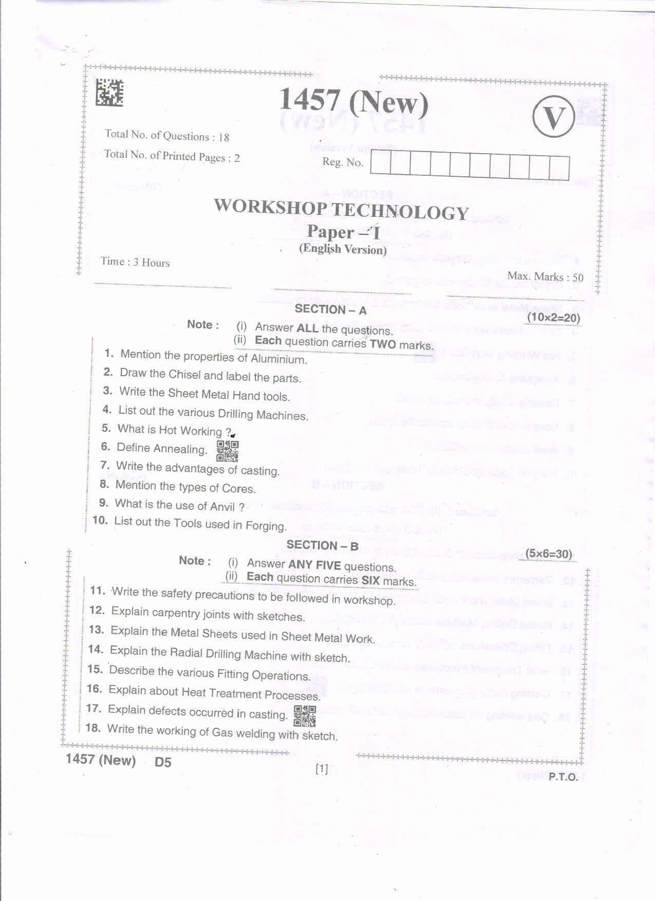 AP Intermediate 2nd Year Vocational Question Paper September-2021 - Workshop_Technology-I - Page 1