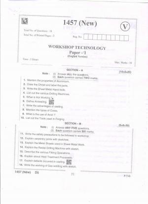 AP Intermediate 2nd Year Vocational Question Paper September-2021 - Workshop_Technology-I