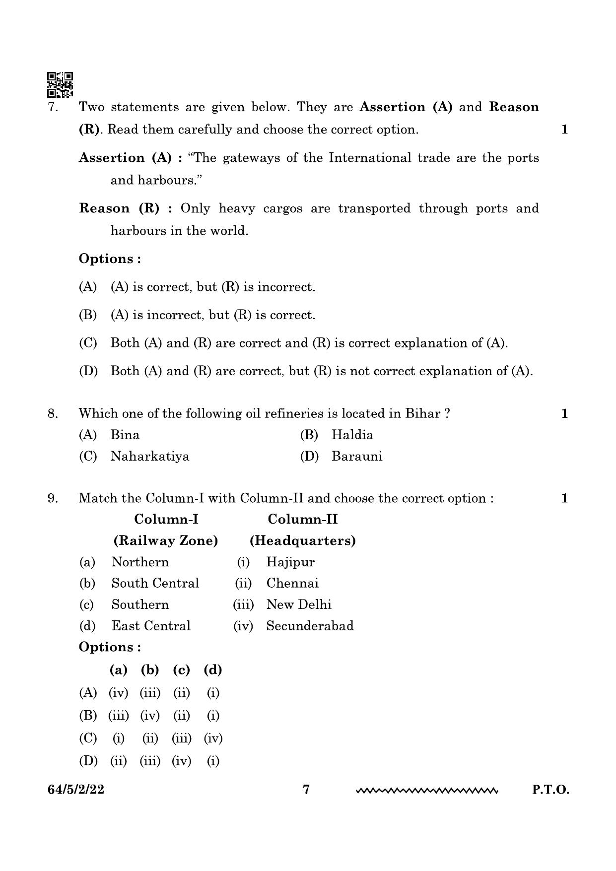 CBSE Class 12 64-5-2 Geography 2024 Question Paper - Page 7