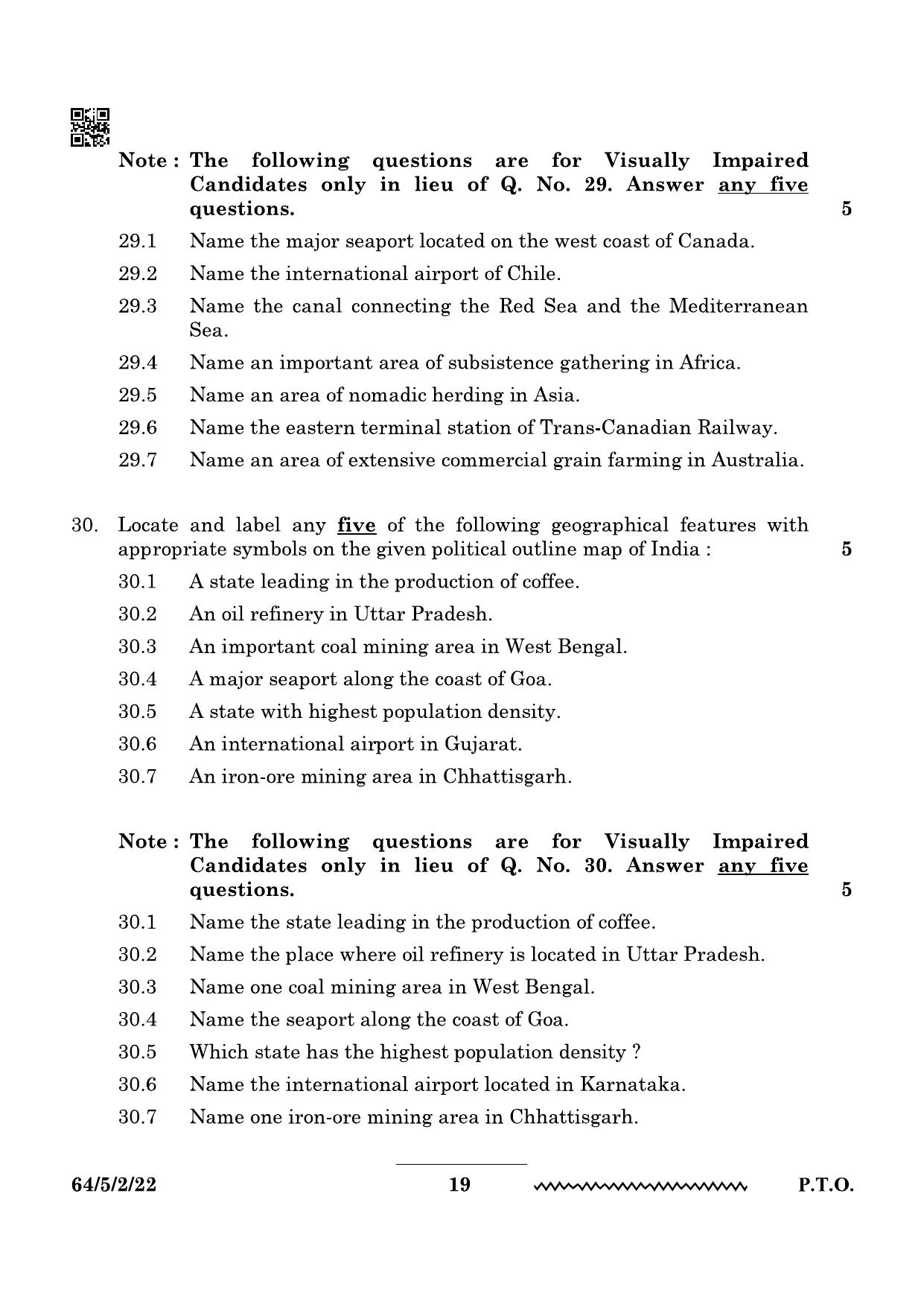 CBSE Class 12 64-5-2 Geography 2024 Question Paper - Page 19