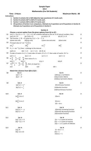 PSEB Class 12 Mathematics (For DA Students) Model Papers 2025