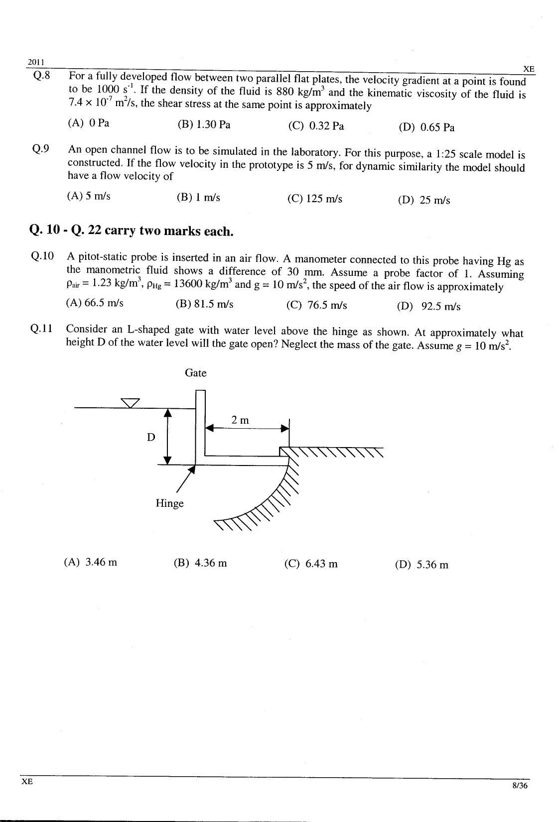 GATE 2011 Engineering Sciences (XE) Question Paper with Answer Key - Page 8