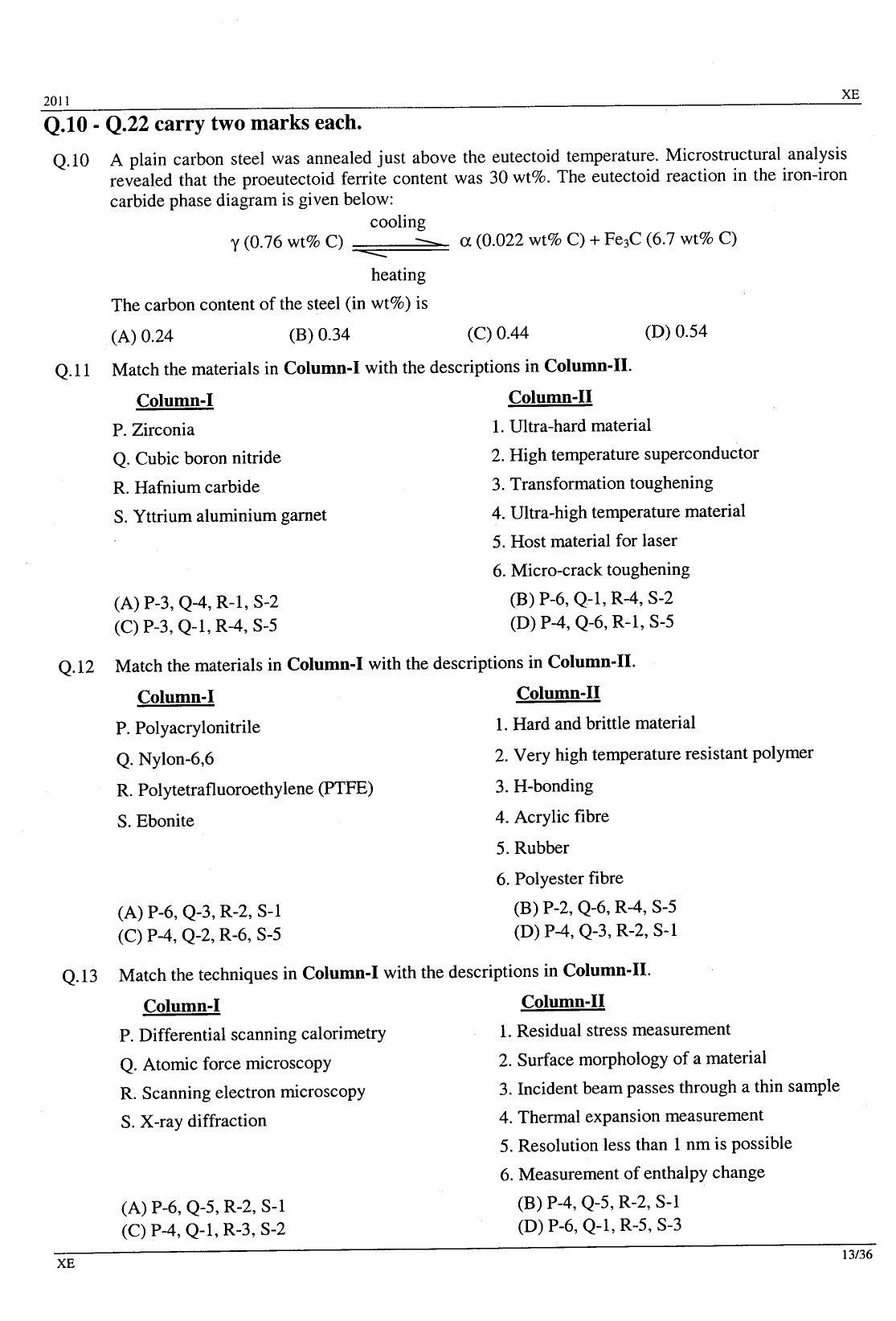 GATE 2011 Engineering Sciences (XE) Question Paper with Answer Key - Page 13