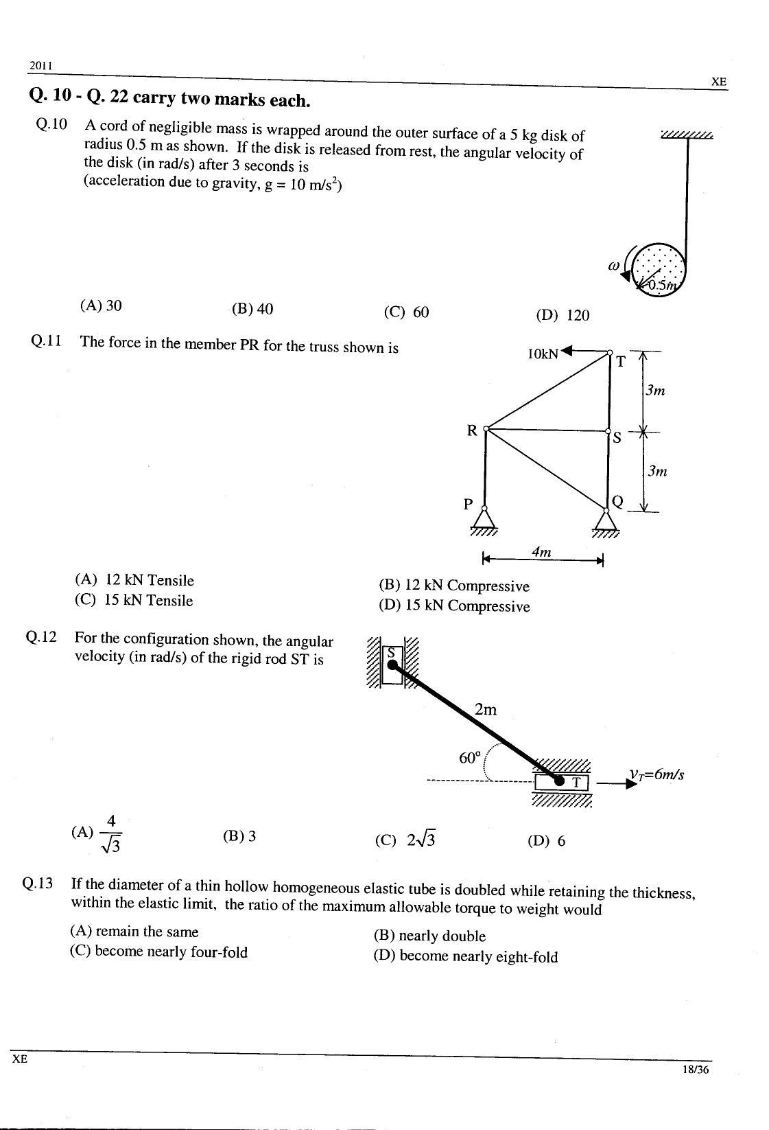 GATE 2011 Engineering Sciences (XE) Question Paper with Answer Key - Page 18