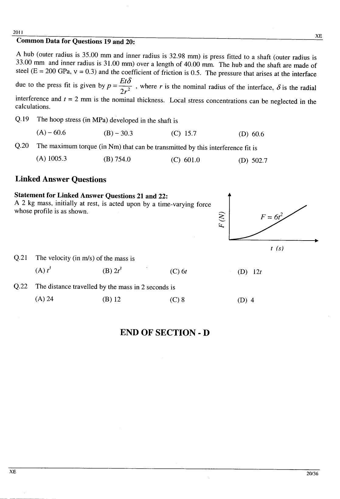 GATE 2011 Engineering Sciences (XE) Question Paper with Answer Key - Page 20
