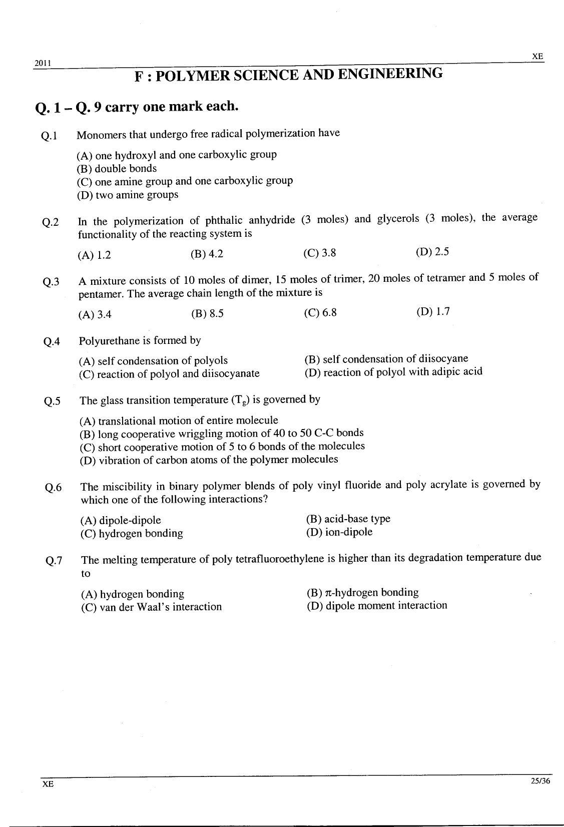 GATE 2011 Engineering Sciences (XE) Question Paper with Answer Key - Page 25