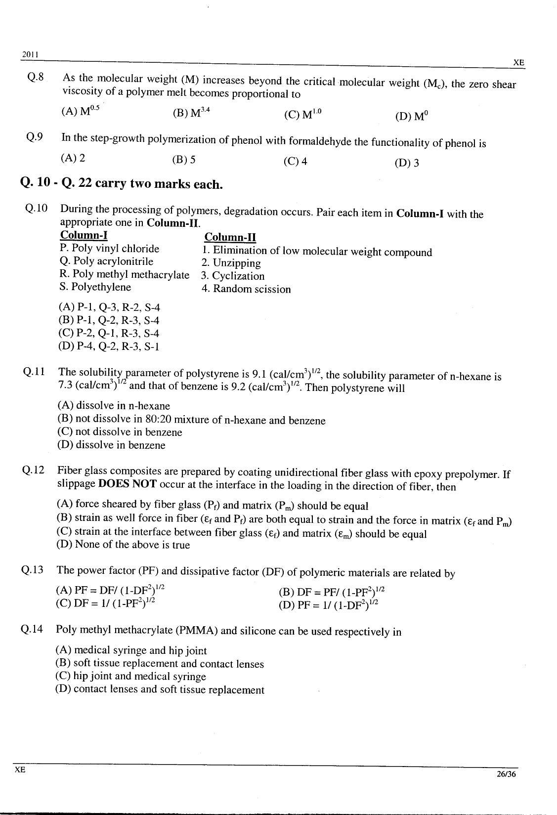 GATE 2011 Engineering Sciences (XE) Question Paper with Answer Key - Page 26