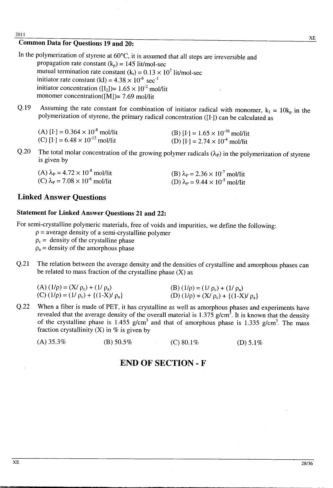 GATE 2011 Engineering Sciences (XE) Question Paper with Answer Key - Page 28