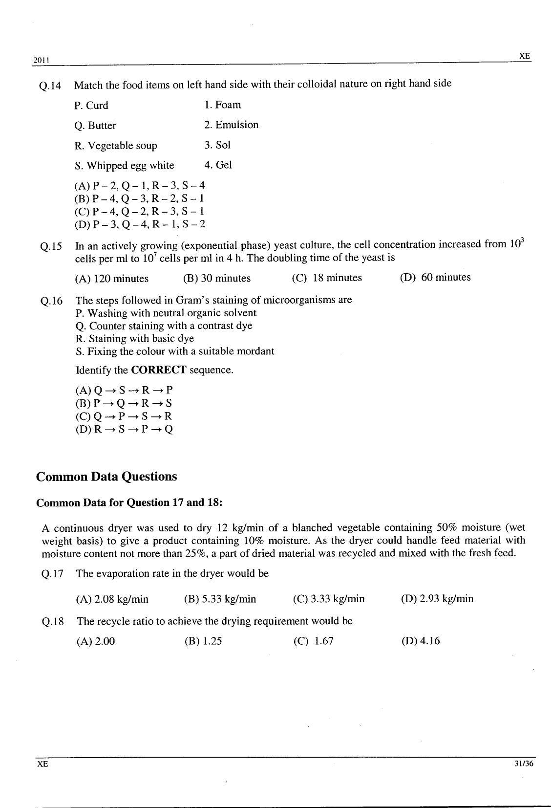 GATE 2011 Engineering Sciences (XE) Question Paper with Answer Key - Page 31