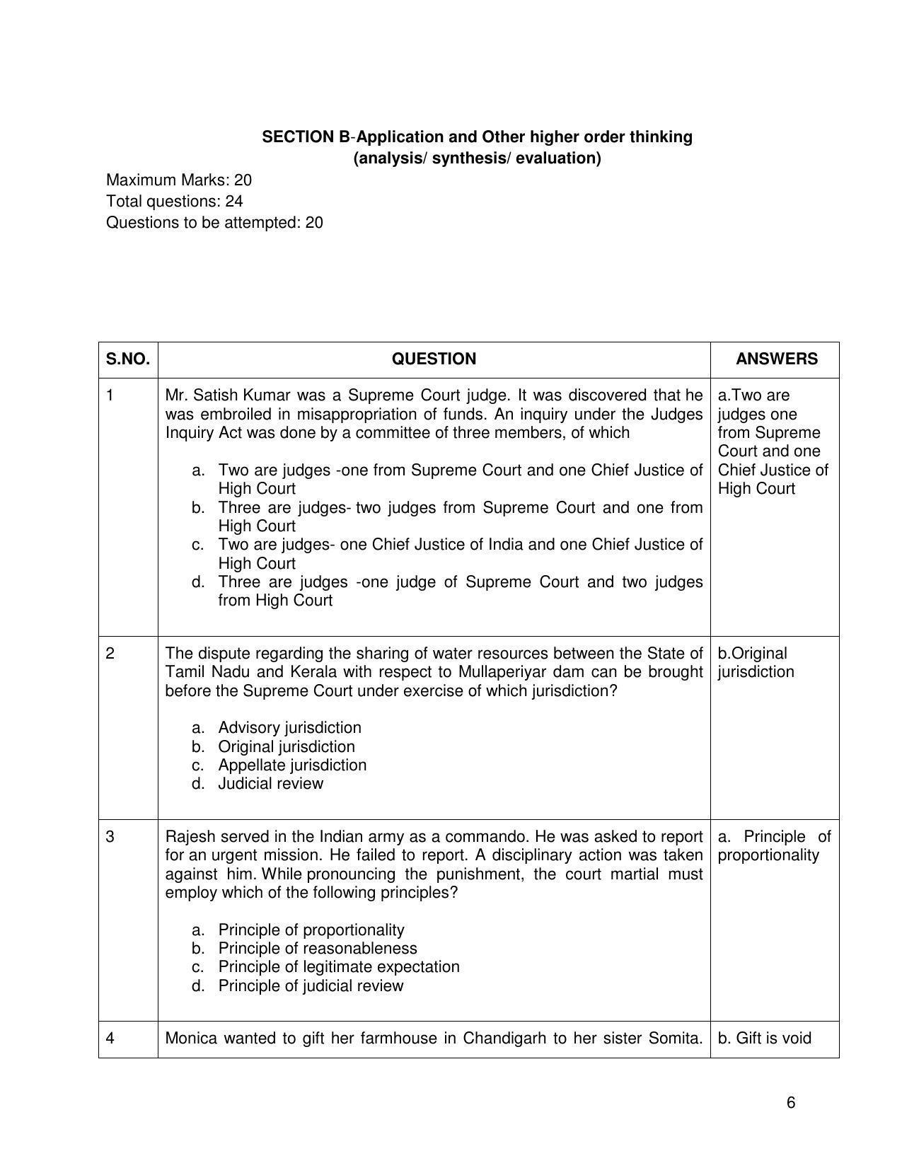 CBSE Class 12th Legal Studies Sample Question Paper Answer Key 2021-22 - Page 6