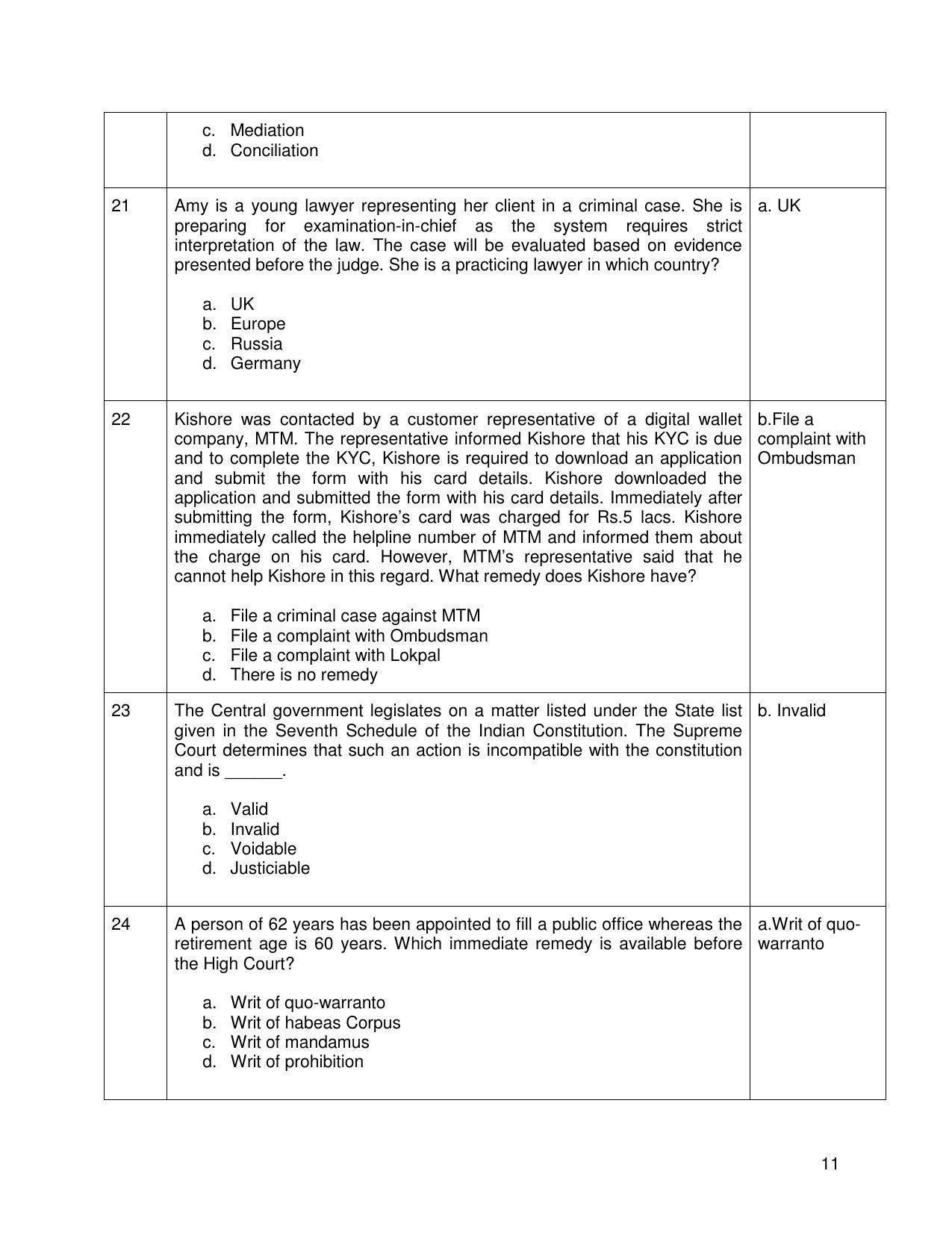 CBSE Class 12th Legal Studies Sample Question Paper Answer Key 2021-22 - Page 11