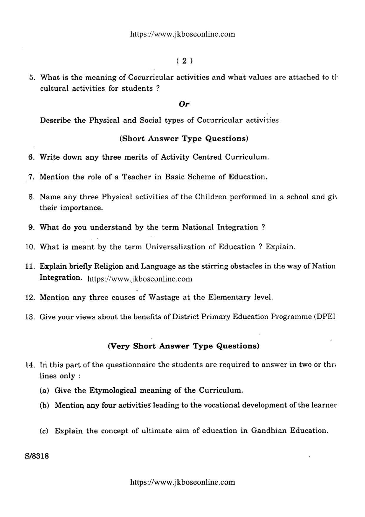 JKBOSE Class 12 Education Question Papers 2009 (8318) - Page 2