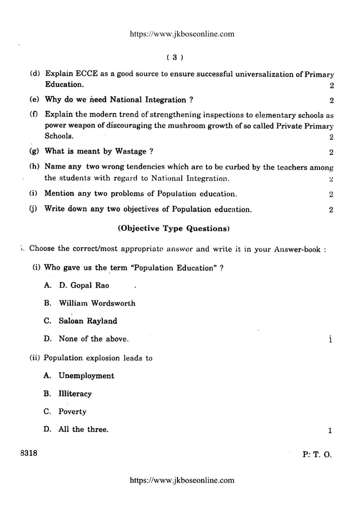 JKBOSE Class 12 Education Question Papers 2009 (8318) - Page 3