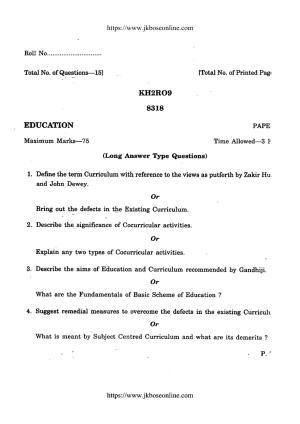 JKBOSE Class 12 Education Question Papers 2009 (8318)