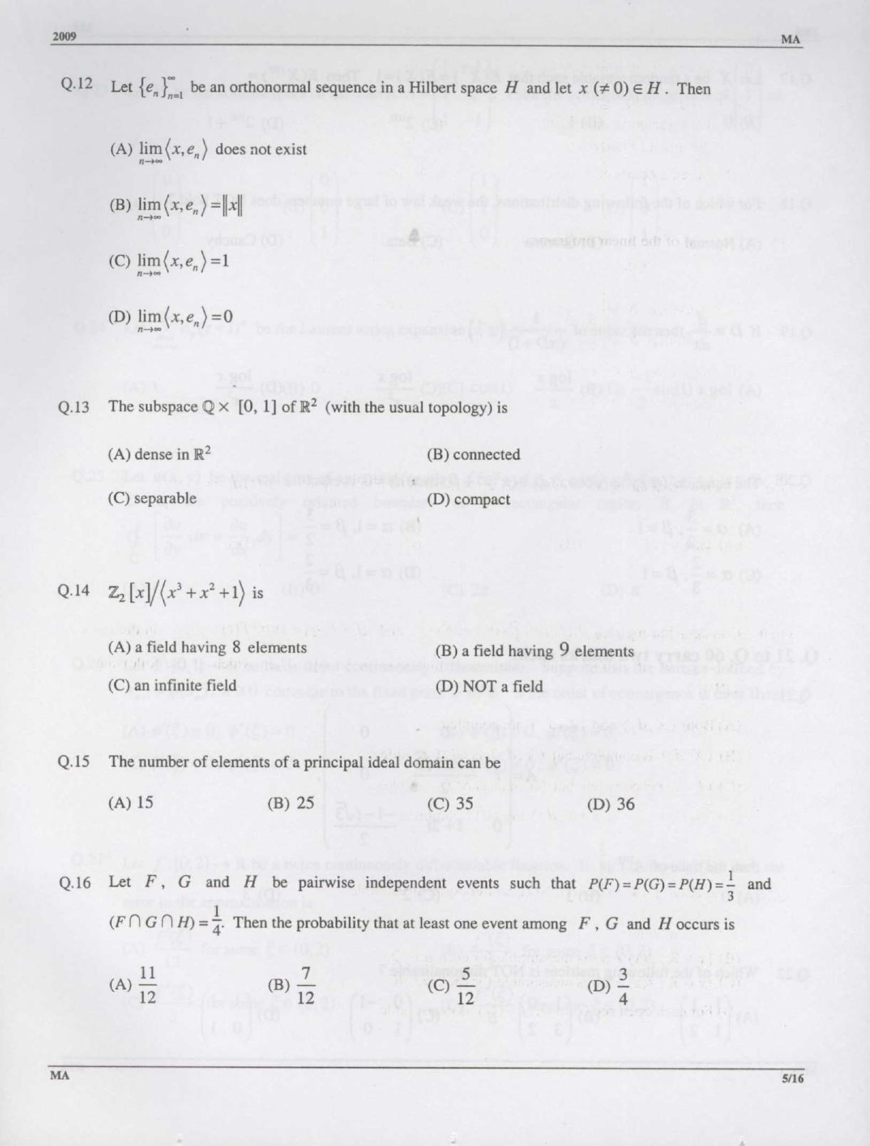 GATE 2009 Mathematics (MA) Question Paper with Answer Key - Page 5