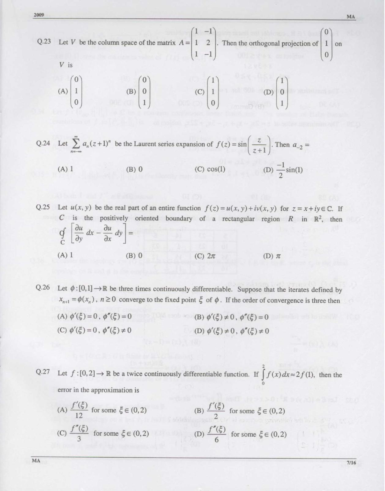 GATE 2009 Mathematics (MA) Question Paper with Answer Key - Page 7