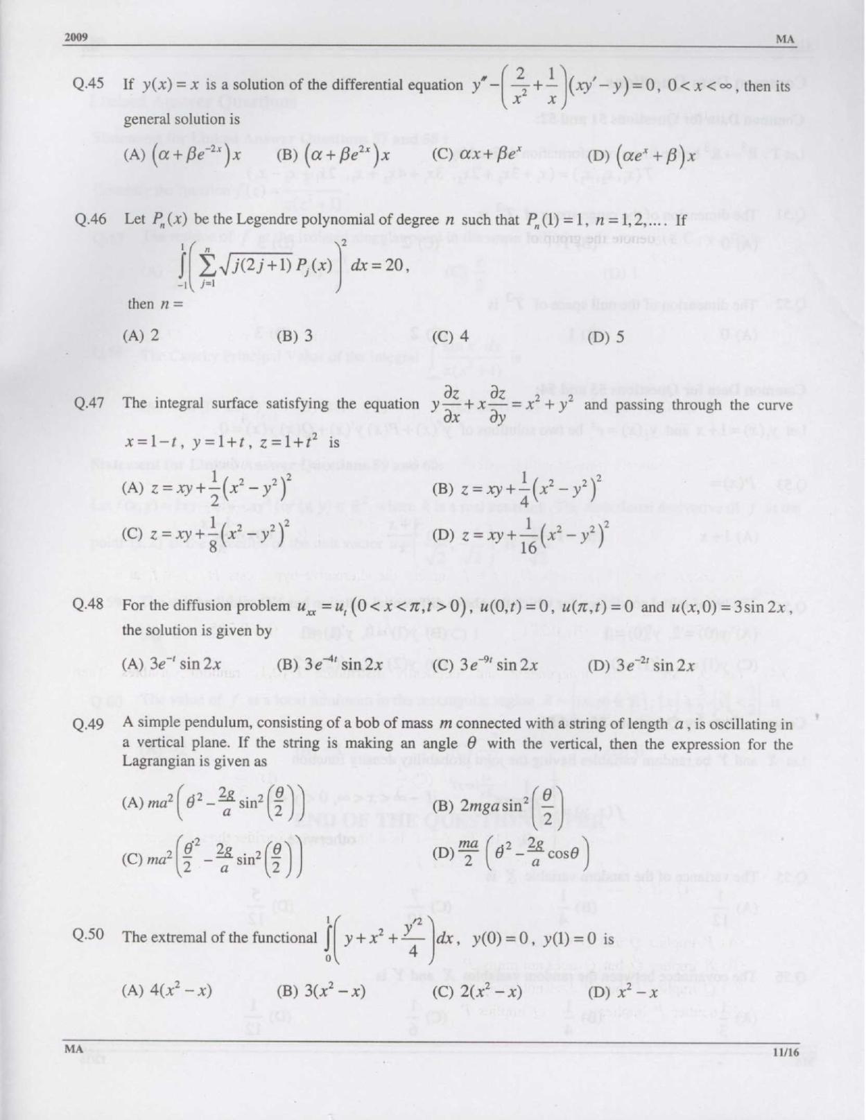 GATE 2009 Mathematics (MA) Question Paper with Answer Key - Page 11